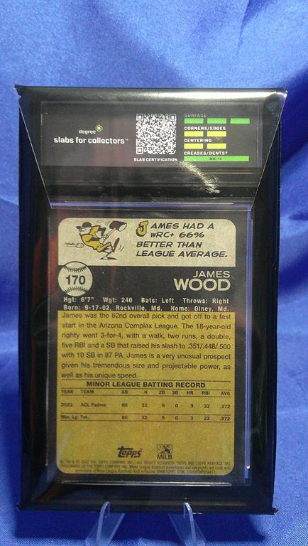 (image for) 2022 topps heritage james wood #170 minor league psa 8