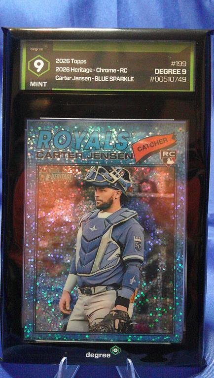 (image for) 2026 topps heritage chrome rookie #199 carter jensen blue sparkle degree 9
