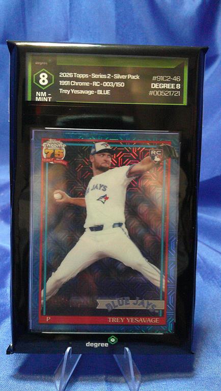 (image for) 2026 topps series 2 #91c2-46 trey yesavage chrome rookie 003/150 degree 8