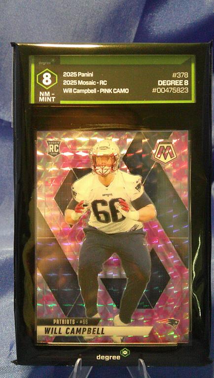 (image for) 2025 panini mosaic pink camo will campbell rookie #378 degree 8